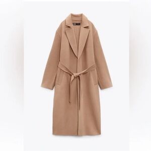 New ZARA WOMAN WOOL BLEND BELTED COAT CAMEL XXL